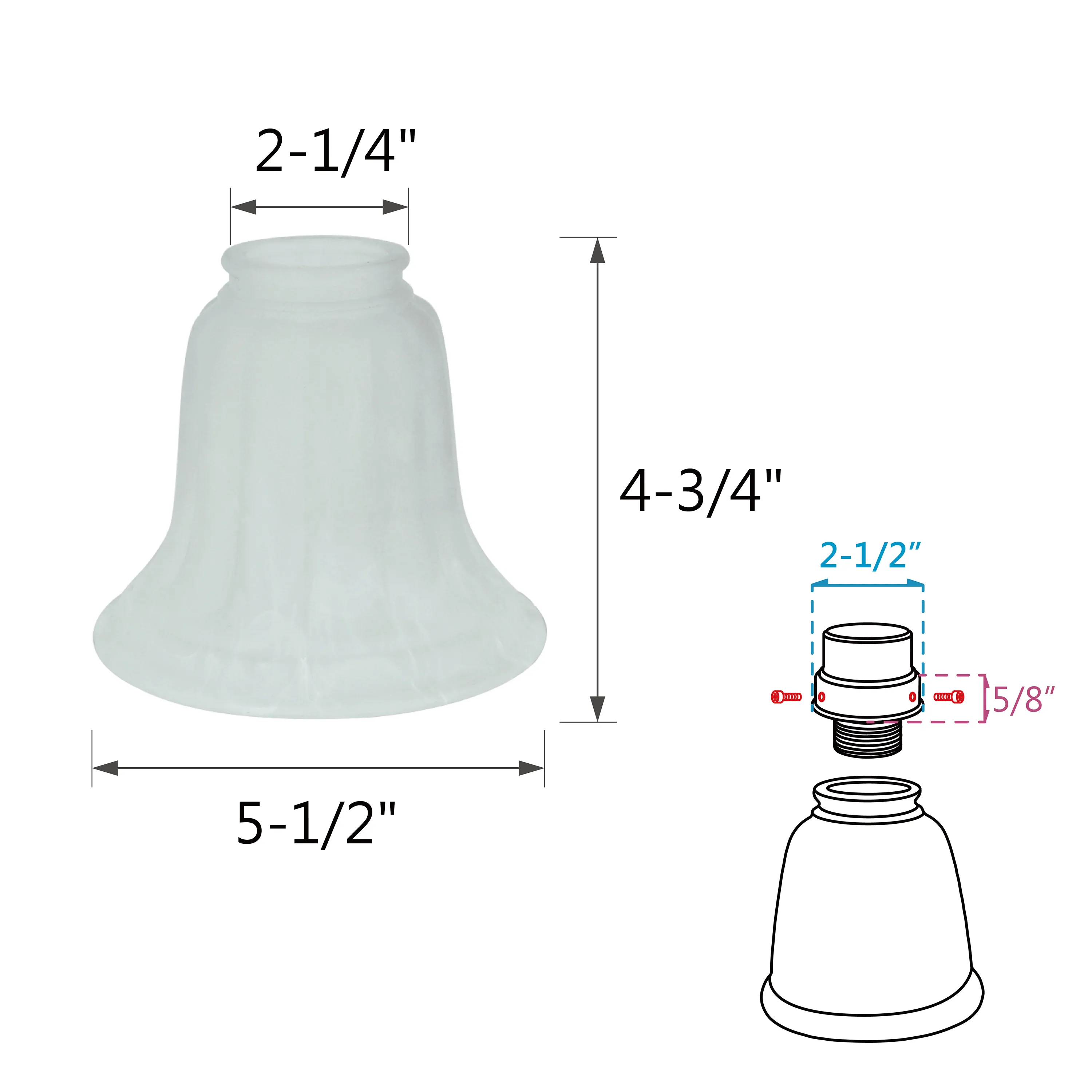 # 23008-4 Transitional Style Replacement Bell Shaped Faux Alabaster Glass Shade, 2 1/4" Fitter Size, 4 3/4" high x 5 1/2" diameter, 4 Pack