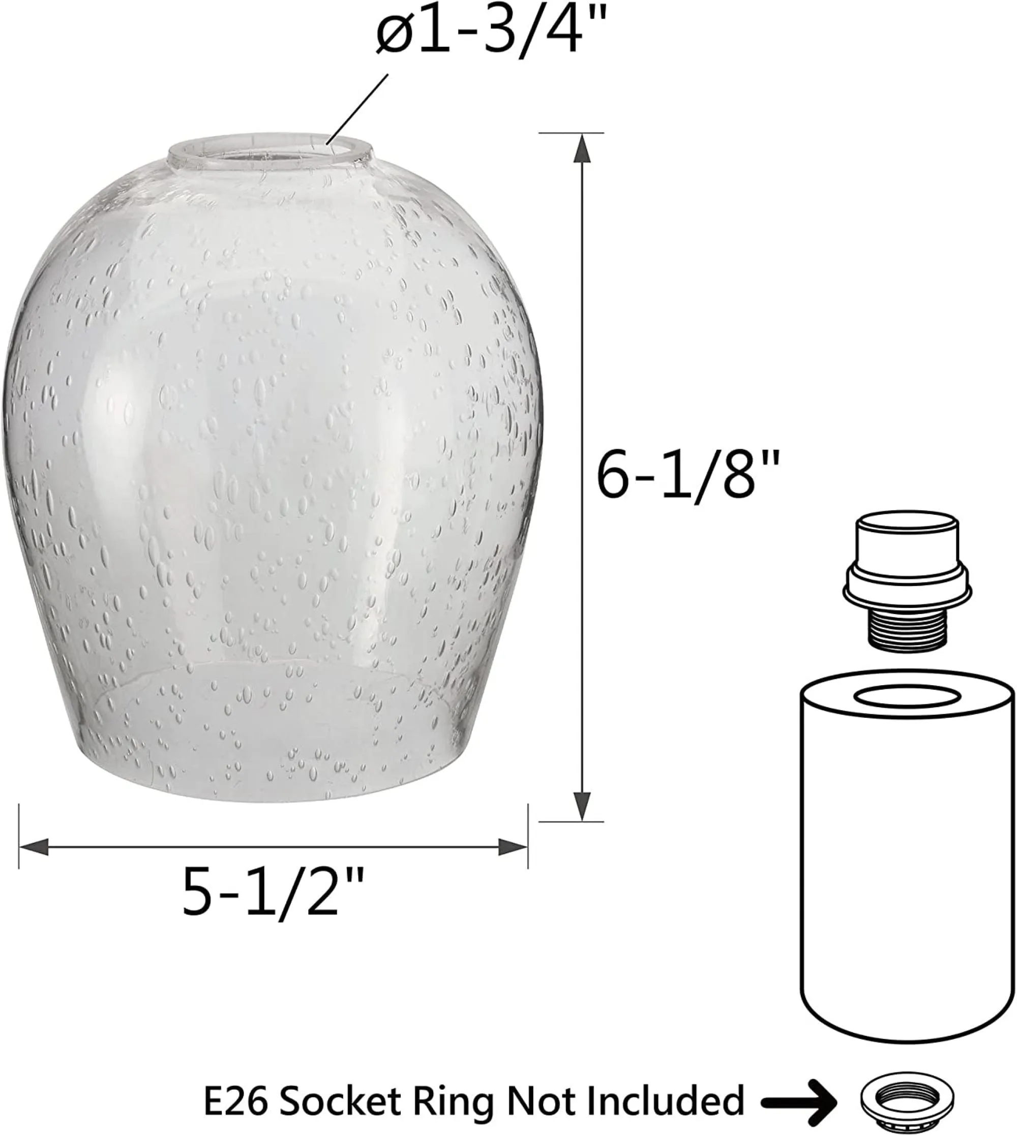 # 23612, Seeded Barrel Glass Shade.5-1/2"Dia x 6-1/8"H / Center Hole:45mm - Sold in 1 / 2 & 3 Pack.
