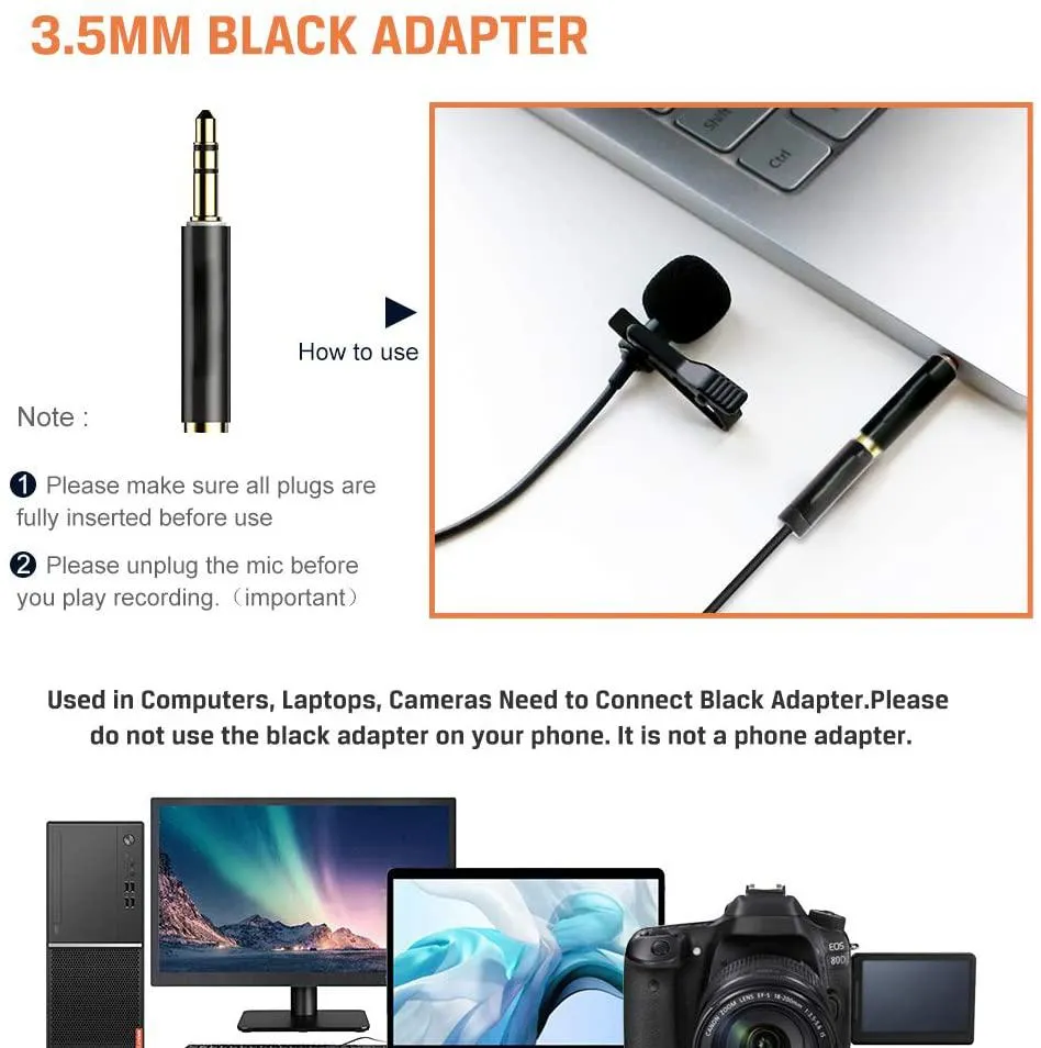 16 Feet Single Head Lavalier Lapel Microphone Omnidirectional Condenser Mic