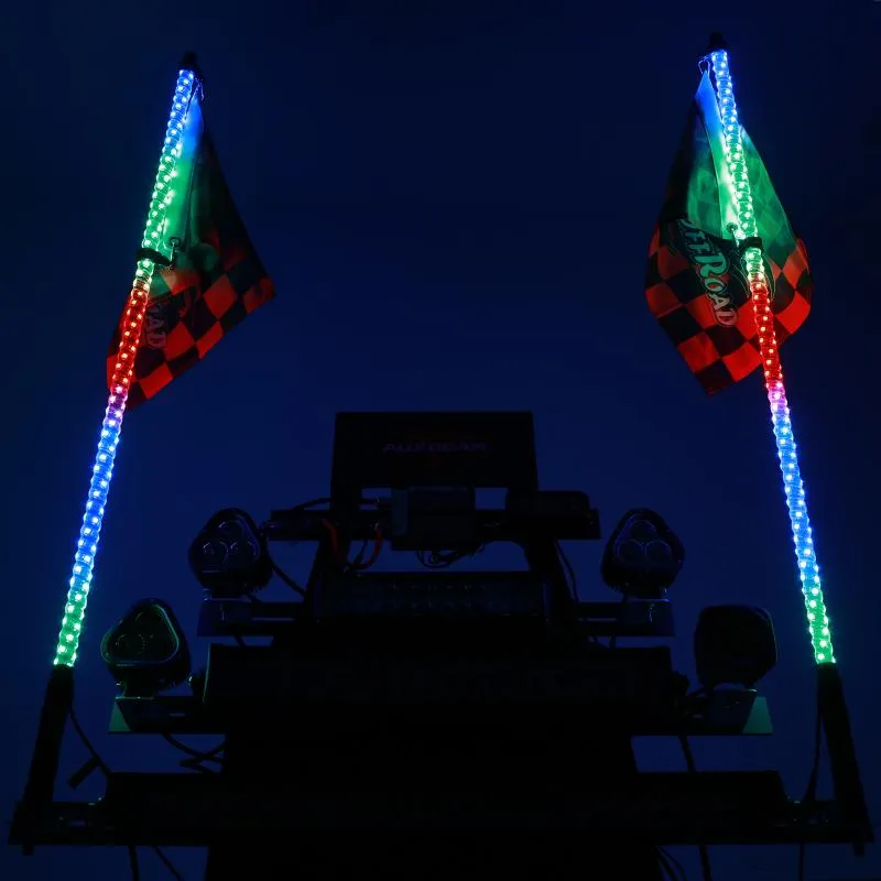 2Pcs 4FT RGB LED Whip Lights with Turn Signal & Brake Light   RGB LED Rock Lights Set with Bluetooth Controlled