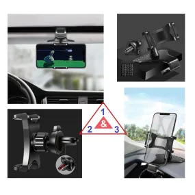 3 in 1 Car GPS Smartphone Holder: Dashboard / Visor Clamp   AC Grid Clip for NGM Dynamic E451 Dual E451D - Black