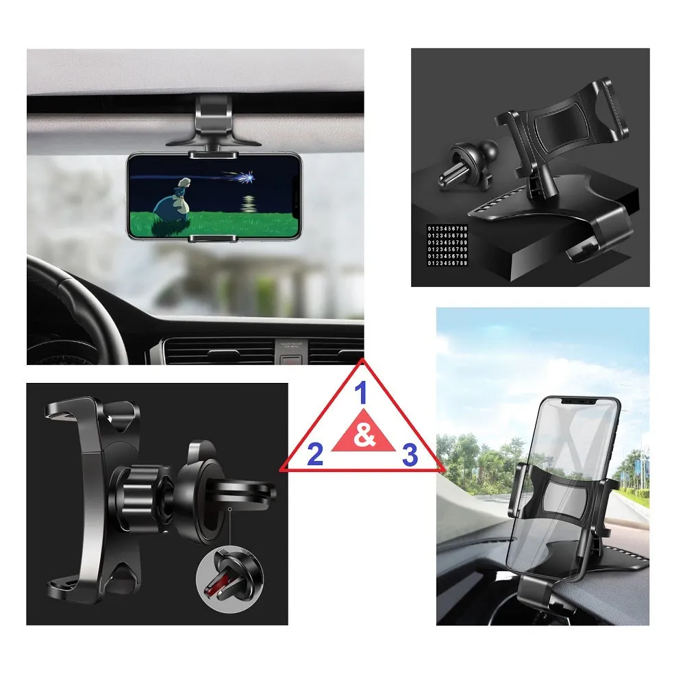 3 in 1 Car GPS Smartphone Holder: Dashboard / Visor Clamp   AC Grid Clip for NGM Dynamic E451 Dual E451D - Black