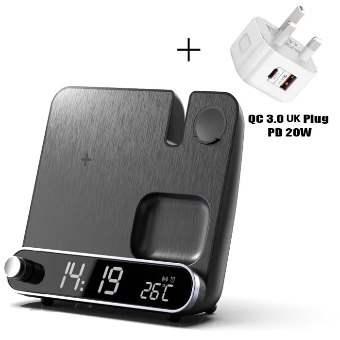 3 in 1 Fast Multifunctional Wireless Charger Stand with LED Digital Clock and Universal Compatibility