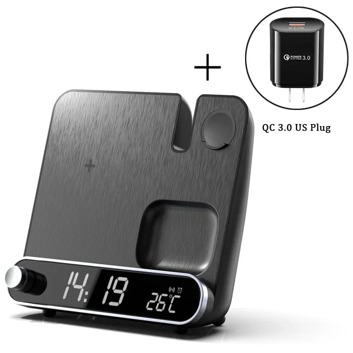 3 in 1 Fast Multifunctional Wireless Charger Stand with LED Digital Clock and Universal Compatibility