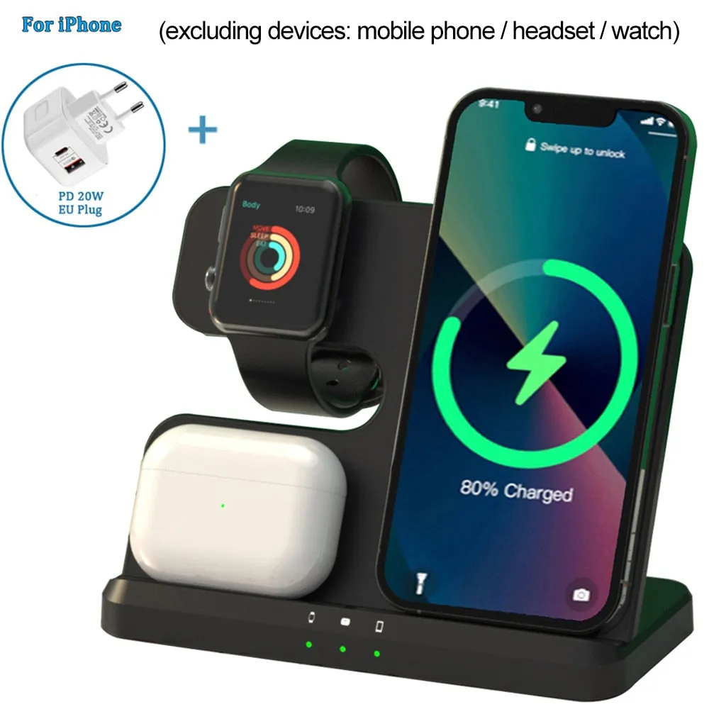 3 in 1 Fast Multifunctional Wireless Charger Stand with LED Digital Clock and Universal Compatibility