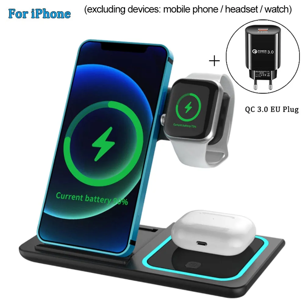 3 in 1 Fast Multifunctional Wireless Charger Stand with LED Digital Clock and Universal Compatibility