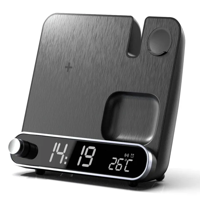 3 in 1 Fast Multifunctional Wireless Charger Stand with LED Digital Clock and Universal Compatibility