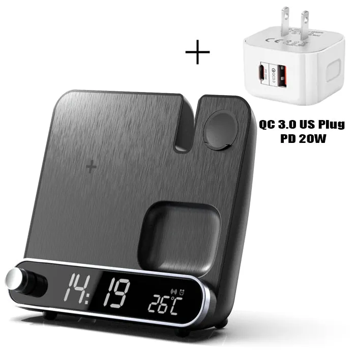 3 in 1 Fast Multifunctional Wireless Charger Stand with LED Digital Clock and Universal Compatibility