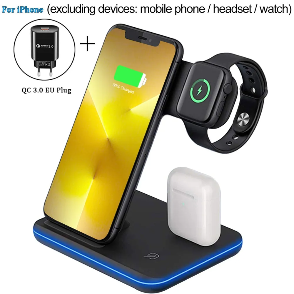 3 in 1 Fast Multifunctional Wireless Charger Stand with LED Digital Clock and Universal Compatibility