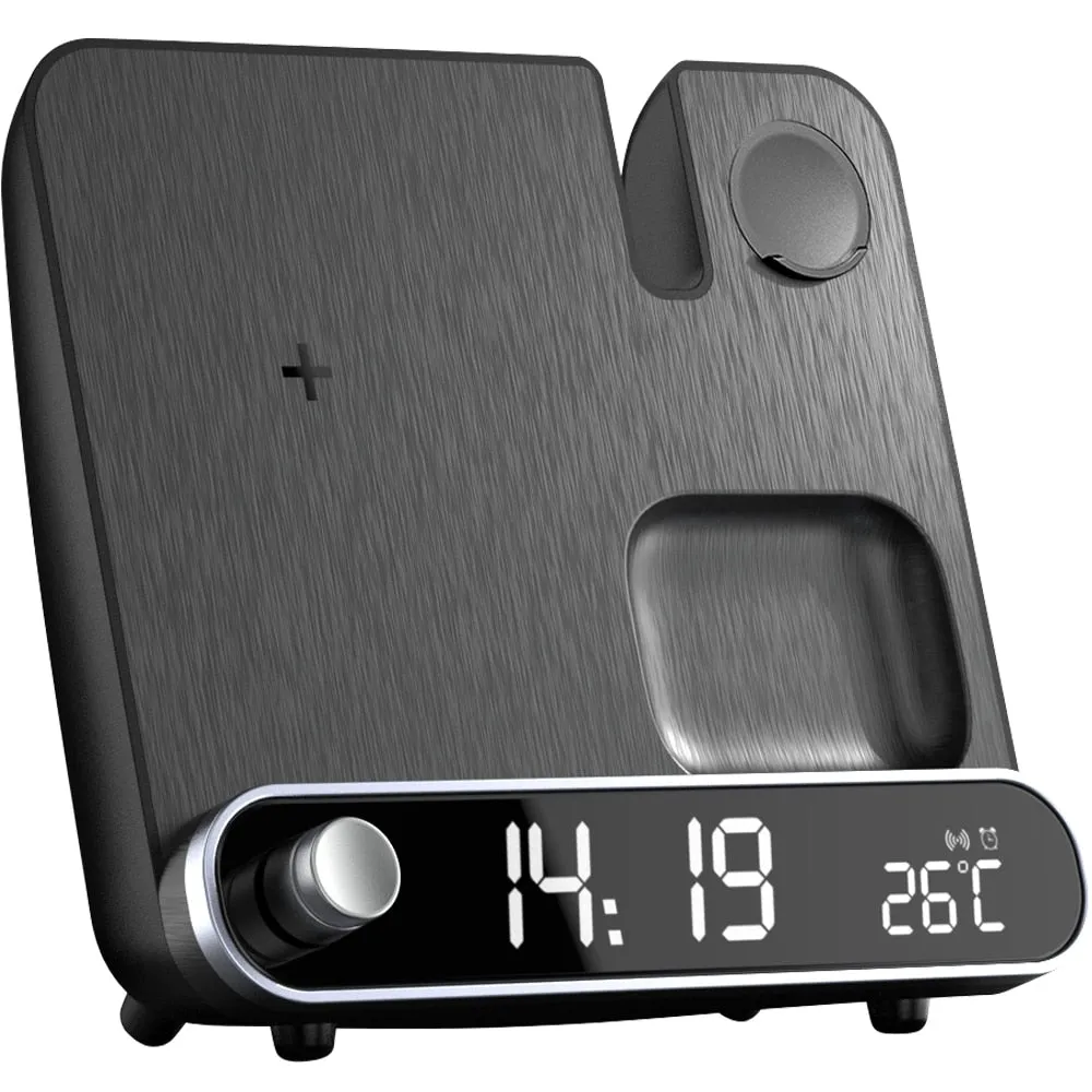 3 in 1 Fast Multifunctional Wireless Charger Stand with LED Digital Clock and Universal Compatibility