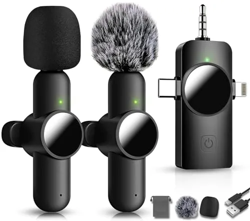 3 in 1 Mini Microphone,Wireless Lavalier Microphones for iPhone Android Camera USB-C,2.4G Ultra-Low Delay,Noise Reduction,Microphone Video Recording, Live Streaming, Youtube, TikTok, Vlog(2 Pc)
