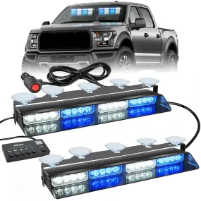 32LED Blue White Emergency Dash Strobe Lights with Controller Suction Cups