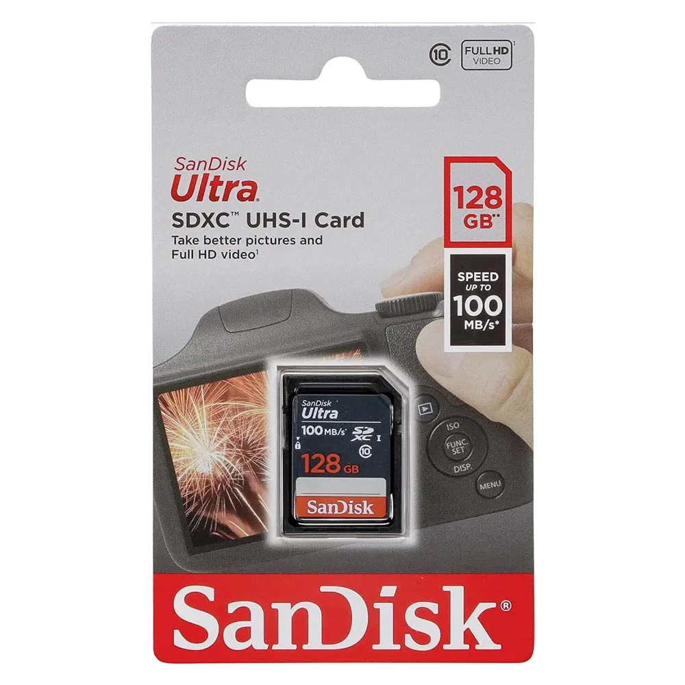 4x Sandisk Ultra 128 GB SDXC UHS-I Memory Card 100 MBs with Memory Card Holder