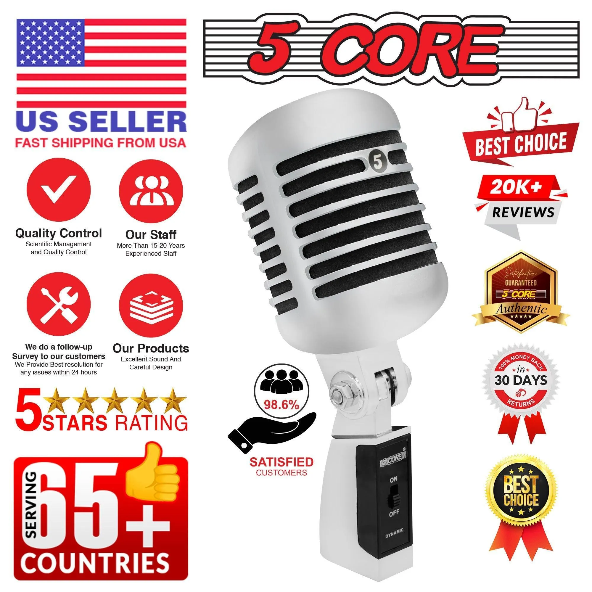 5 Core Classic Retro Dynamic Vocal Microphone RTRO MIC CH BLK