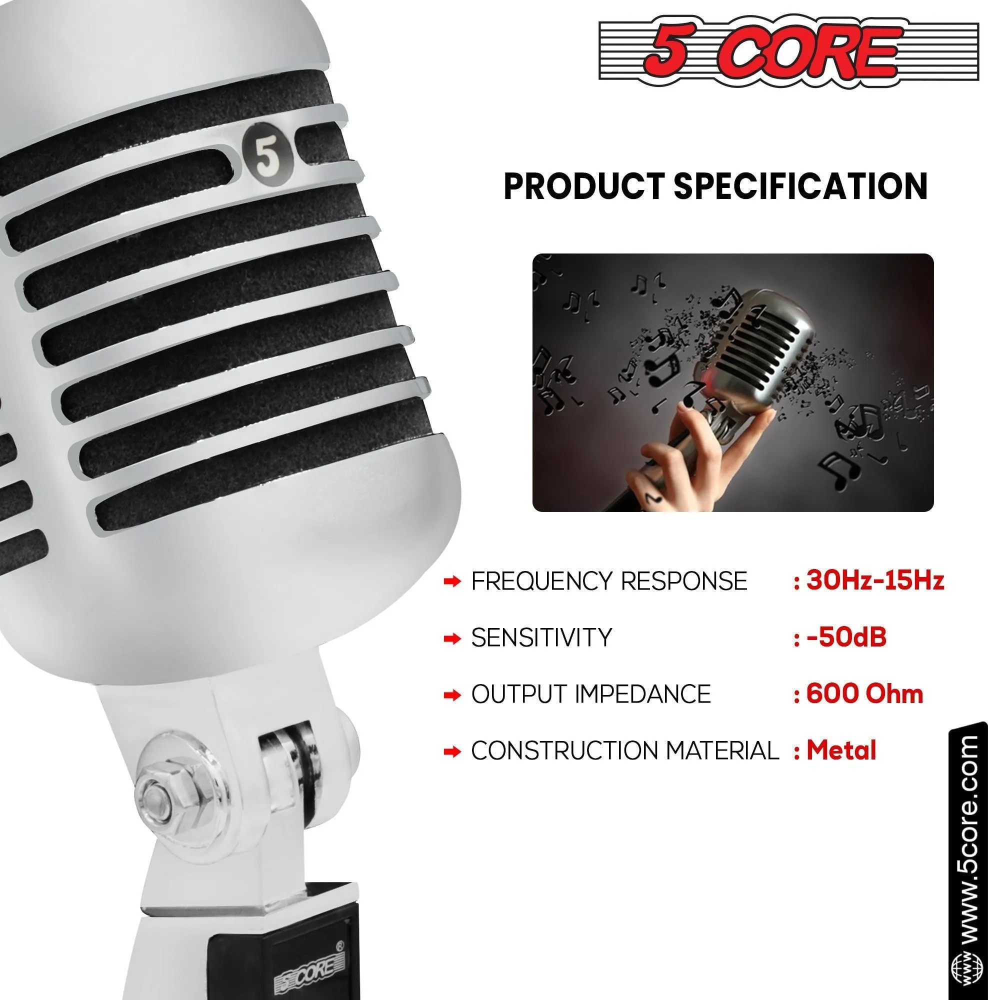 5 Core Classic Retro Dynamic Vocal Microphone RTRO MIC CH BLK