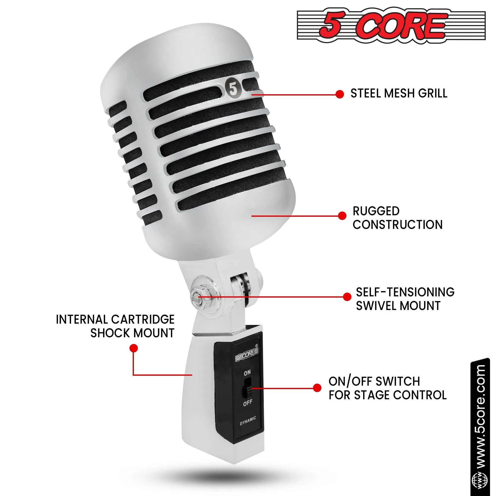 5 Core Classic Retro Dynamic Vocal Microphone RTRO MIC CH BLK