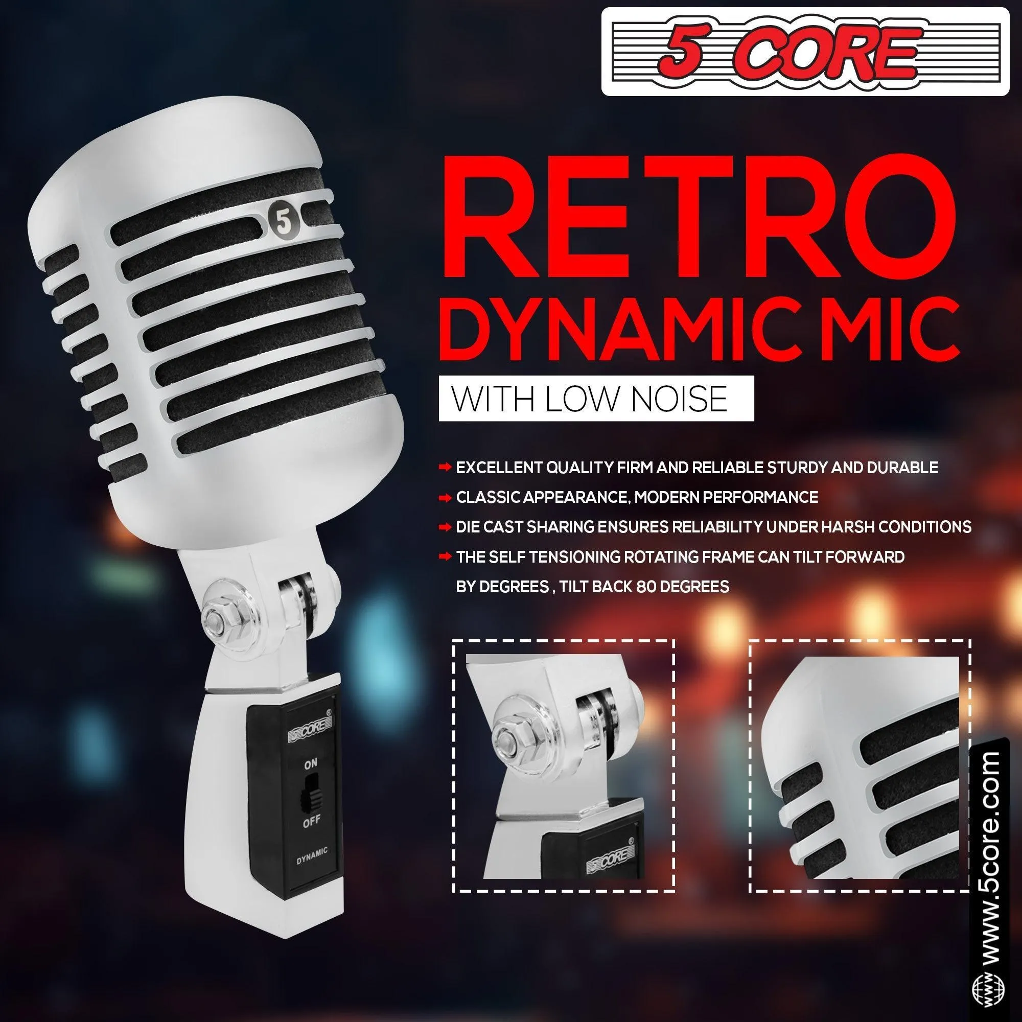 5 Core Classic Retro Dynamic Vocal Microphone RTRO MIC CH BLK