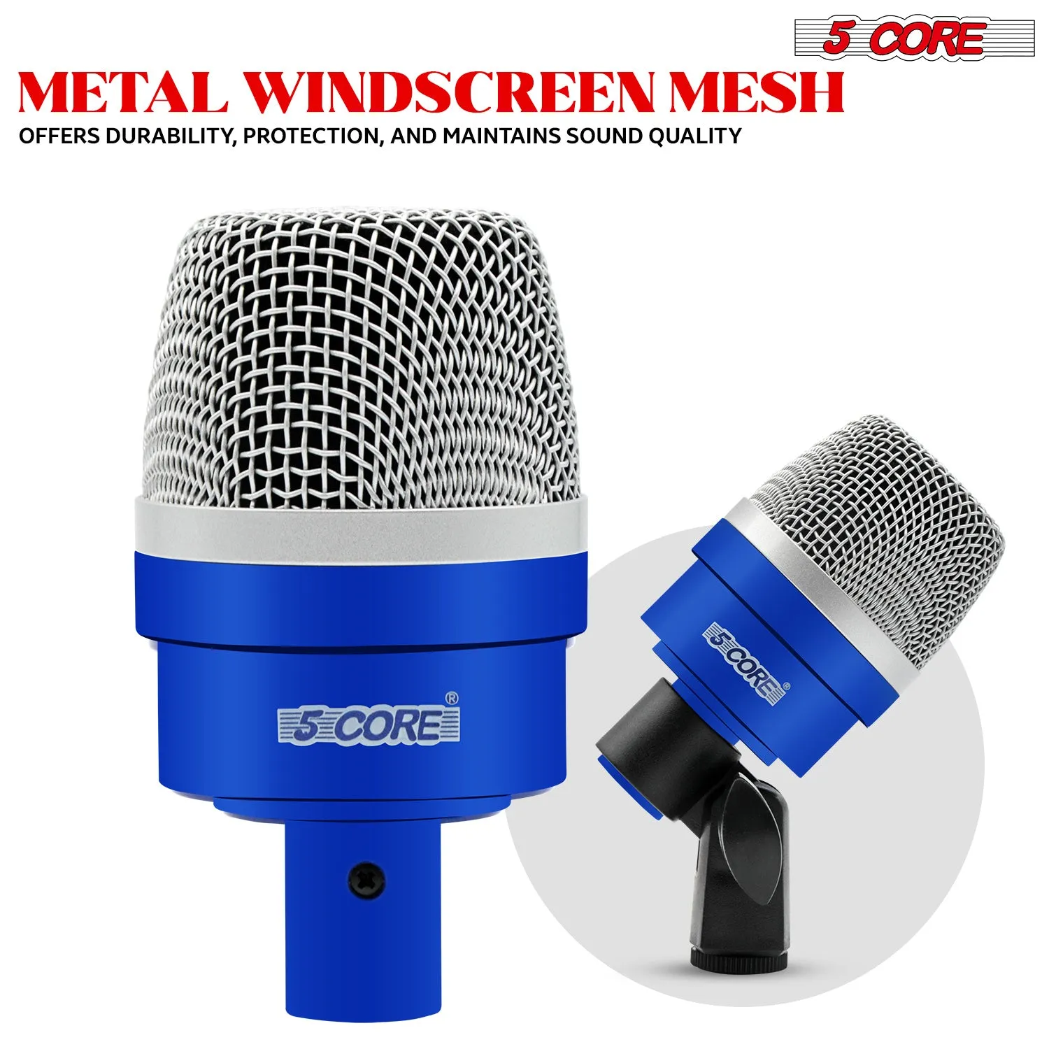 5 Core Drum Microphone Kit 7 Piece Full Metal Dynamic Wired Drums Mic Set for Drummers w Bass Tom Snare   Carrying Case Sponge & Mic Clamp for Vocal & Other Instrument Silver DM 7ACC
