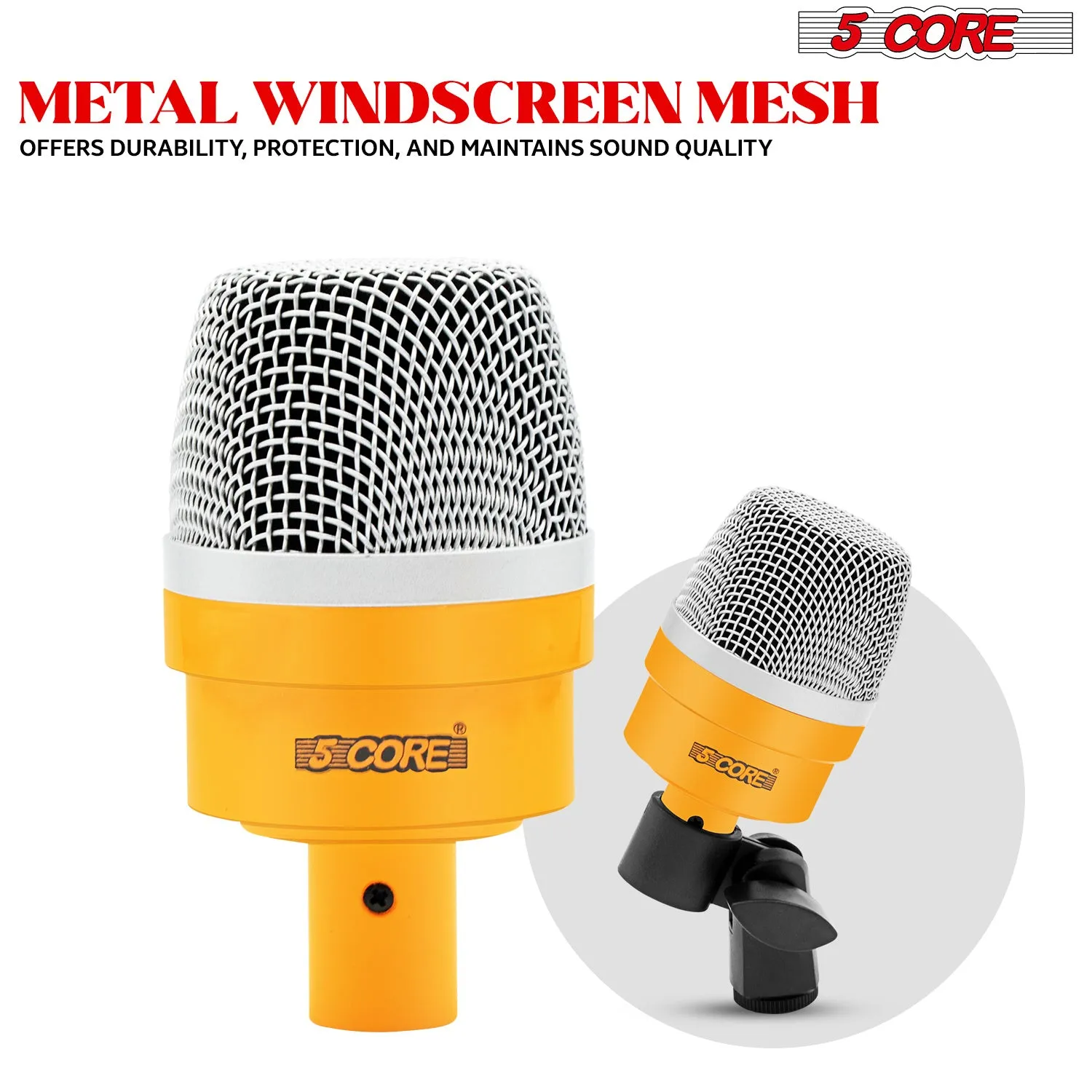 5 Core Drum Microphone Kit 7 Piece Full Metal Dynamic Wired Drums Mic Set for Drummers w Bass Tom Snare   Carrying Case Sponge & Mic Clamp for Vocal & Other Instrument Silver DM 7ACC
