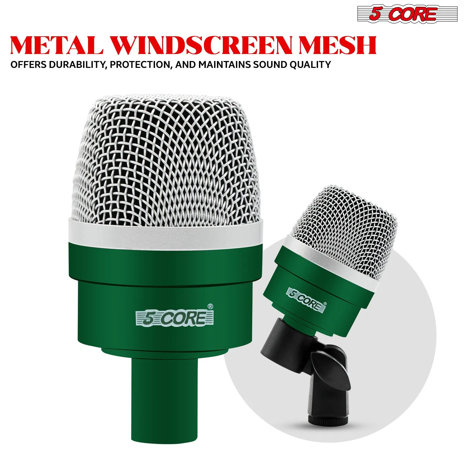5 Core Drum Microphone Kit 7 Piece Full Metal Dynamic Wired Drums Mic Set for Drummers w Bass Tom Snare   Carrying Case Sponge & Mic Clamp for Vocal & Other Instrument Silver DM 7ACC