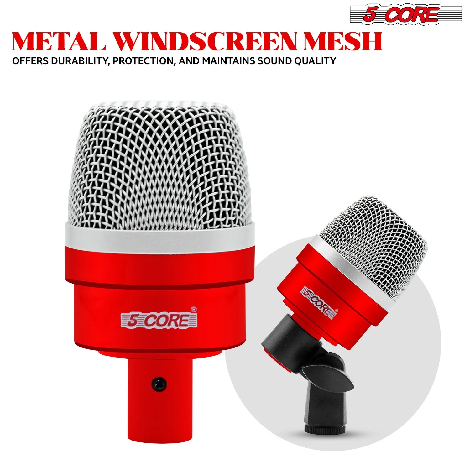 5 Core Drum Microphone Kit 7 Piece Full Metal Dynamic Wired Drums Mic Set for Drummers w Bass Tom Snare   Carrying Case Sponge & Mic Clamp for Vocal & Other Instrument Silver DM 7ACC