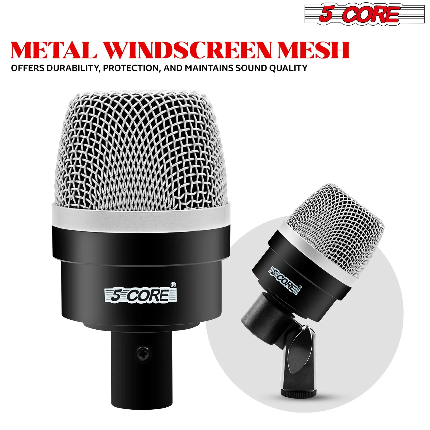 5 Core Drum Microphone Kit 7 Piece Full Metal Dynamic Wired Drums Mic Set for Drummers w Bass Tom Snare   Carrying Case Sponge & Mic Clamp for Vocal & Other Instrument Silver DM 7ACC