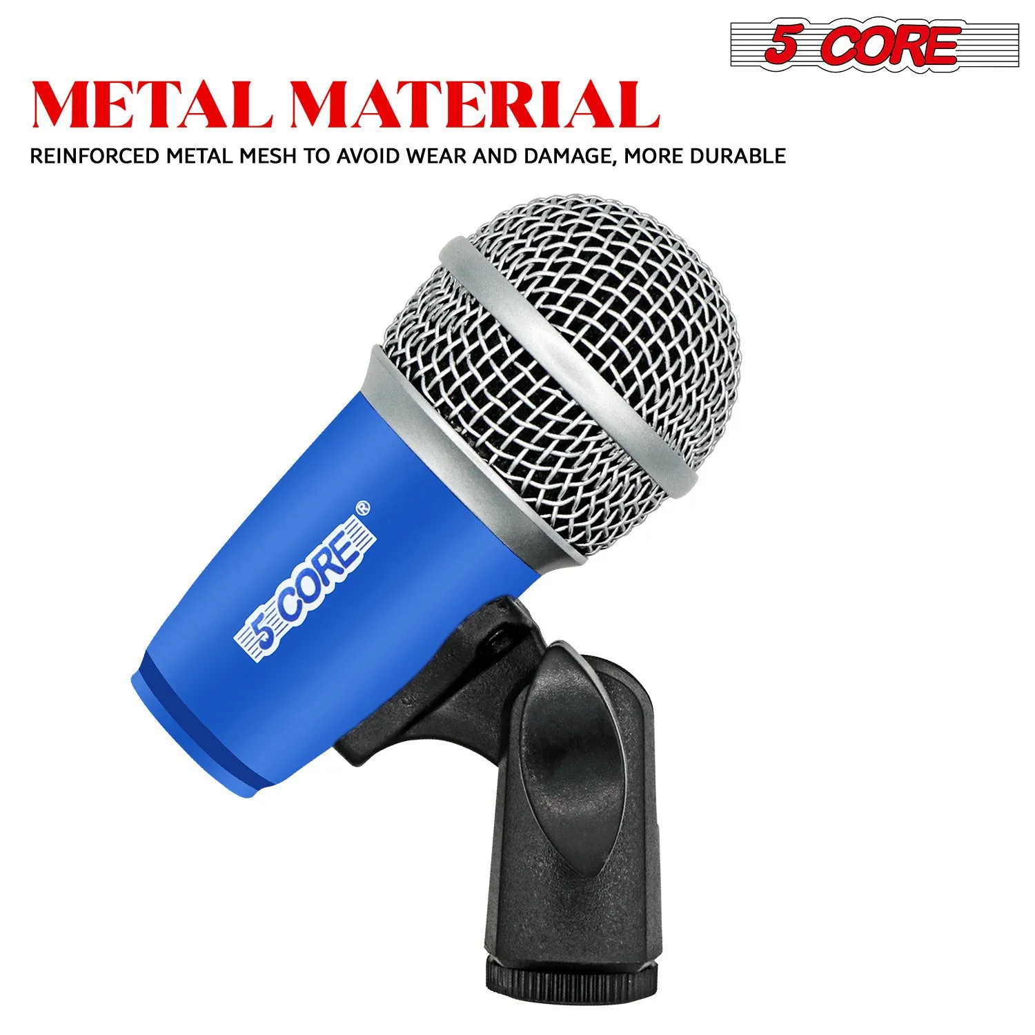 5 Core Drum Microphone Kit 7 Piece Full Metal Dynamic Wired Drums Mic Set for Drummers with Kick Bass Tom Snare   Carrying Silver Case Sponge & Thread Holder for Vocal & Instrument - DM 7RND