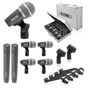 5 Core Drum Microphone Kit 7 Piece Full Metal Dynamic Wired Drums Mic Set for Drummers with Kick Bass Tom Snare   Carrying Silver Case Sponge & Thread Holder for Vocal & Instrument - DM 7RND