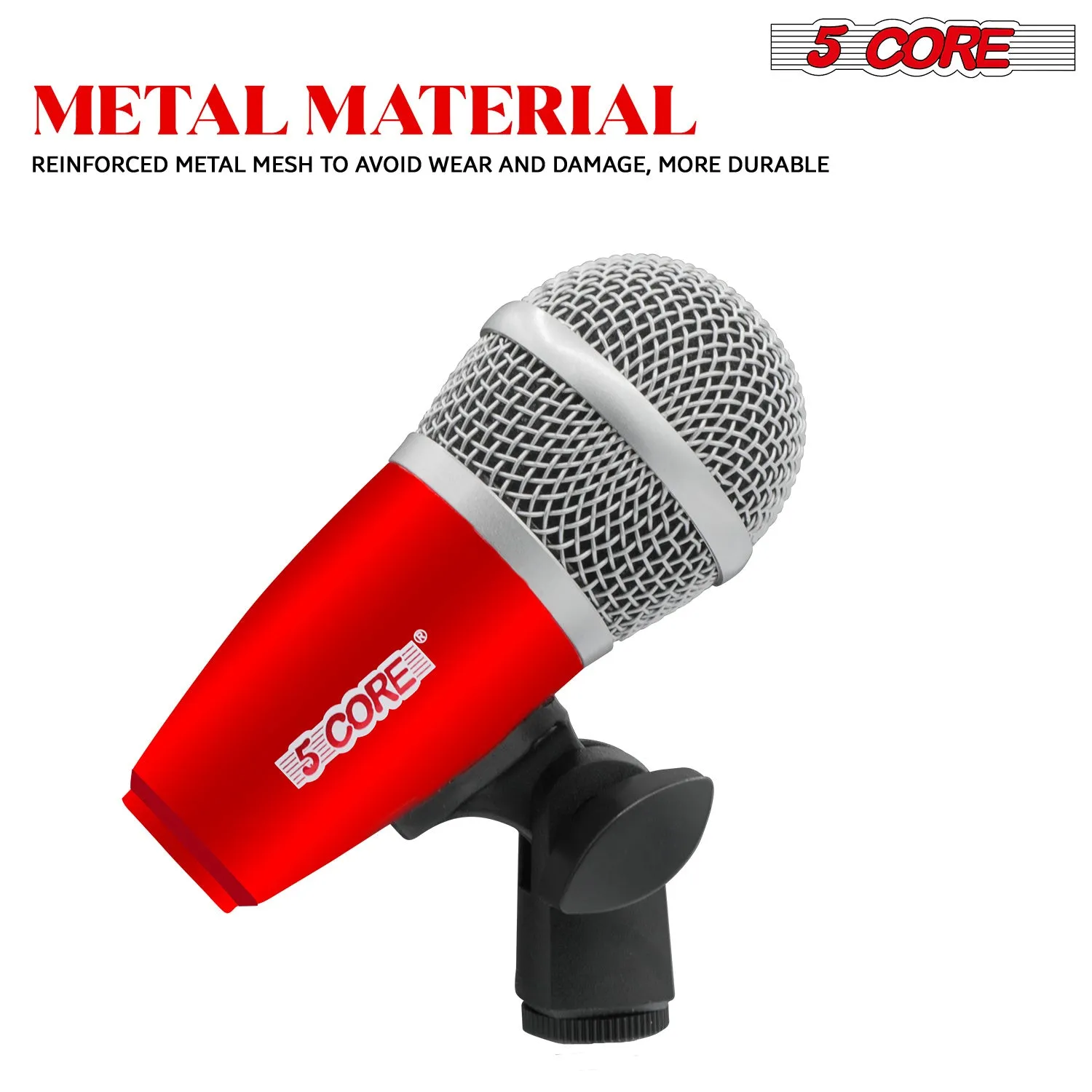 5 Core Drum Microphone Kit 7 Piece Full Metal Dynamic Wired Drums Mic Set for Drummers with Kick Bass Tom Snare   Carrying Silver Case Sponge & Thread Holder for Vocal & Instrument - DM 7RND