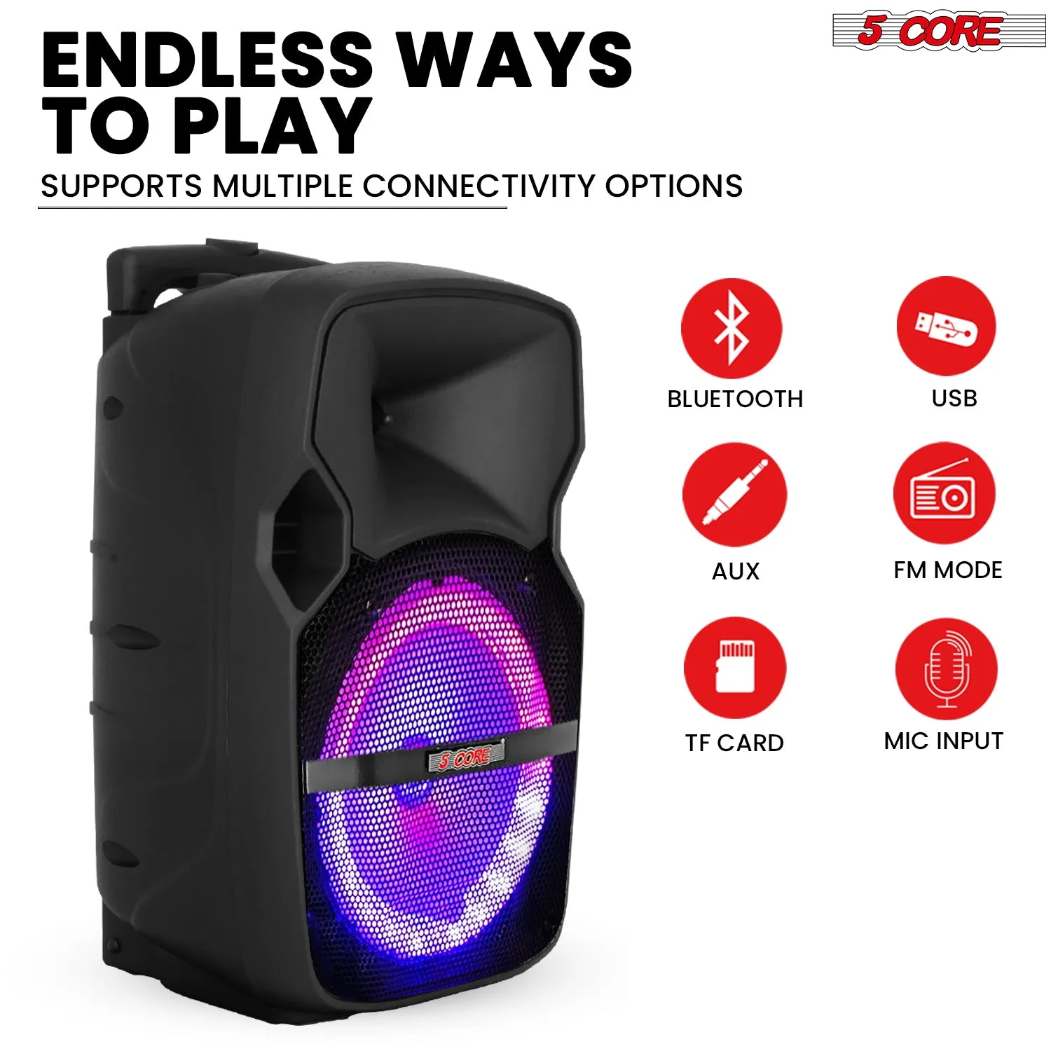 5Core 10 inch PA Portable Bluetooth Party Speaker Karaoke Boombox   2 Wireless Mics