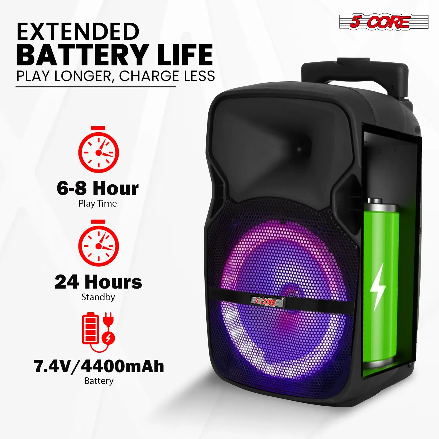 5Core 10 inch PA Portable Bluetooth Party Speaker Karaoke Boombox   2 Wireless Mics