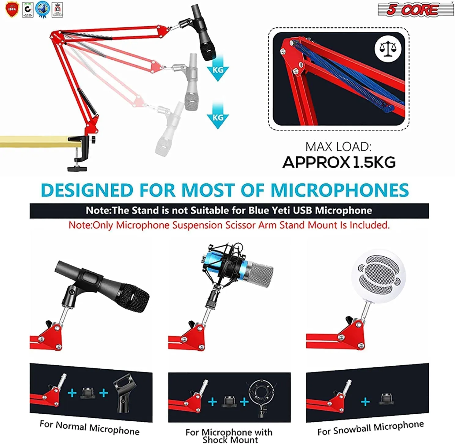 5Core Microphone Mic Suspension Boom Scissor Arm Desk Stand Mount