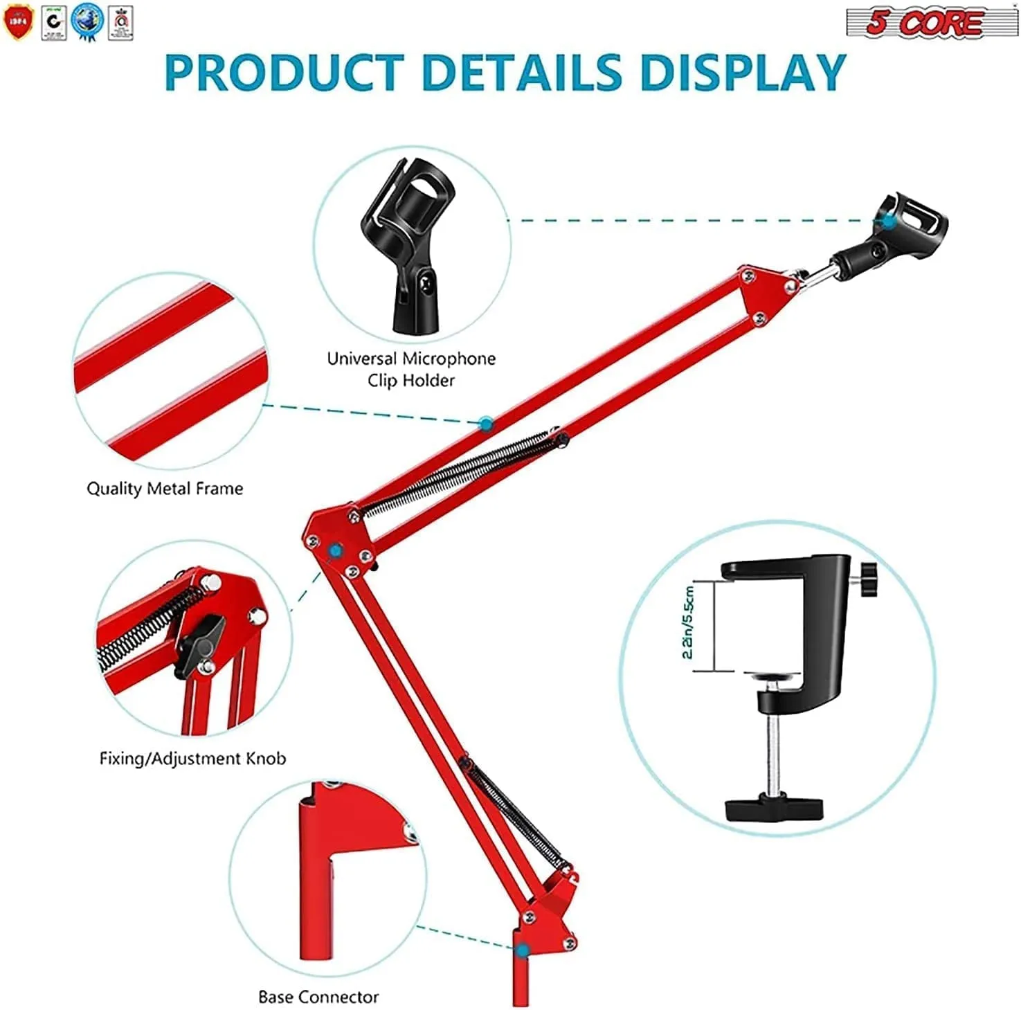 5Core Microphone Mic Suspension Boom Scissor Arm Desk Stand Mount