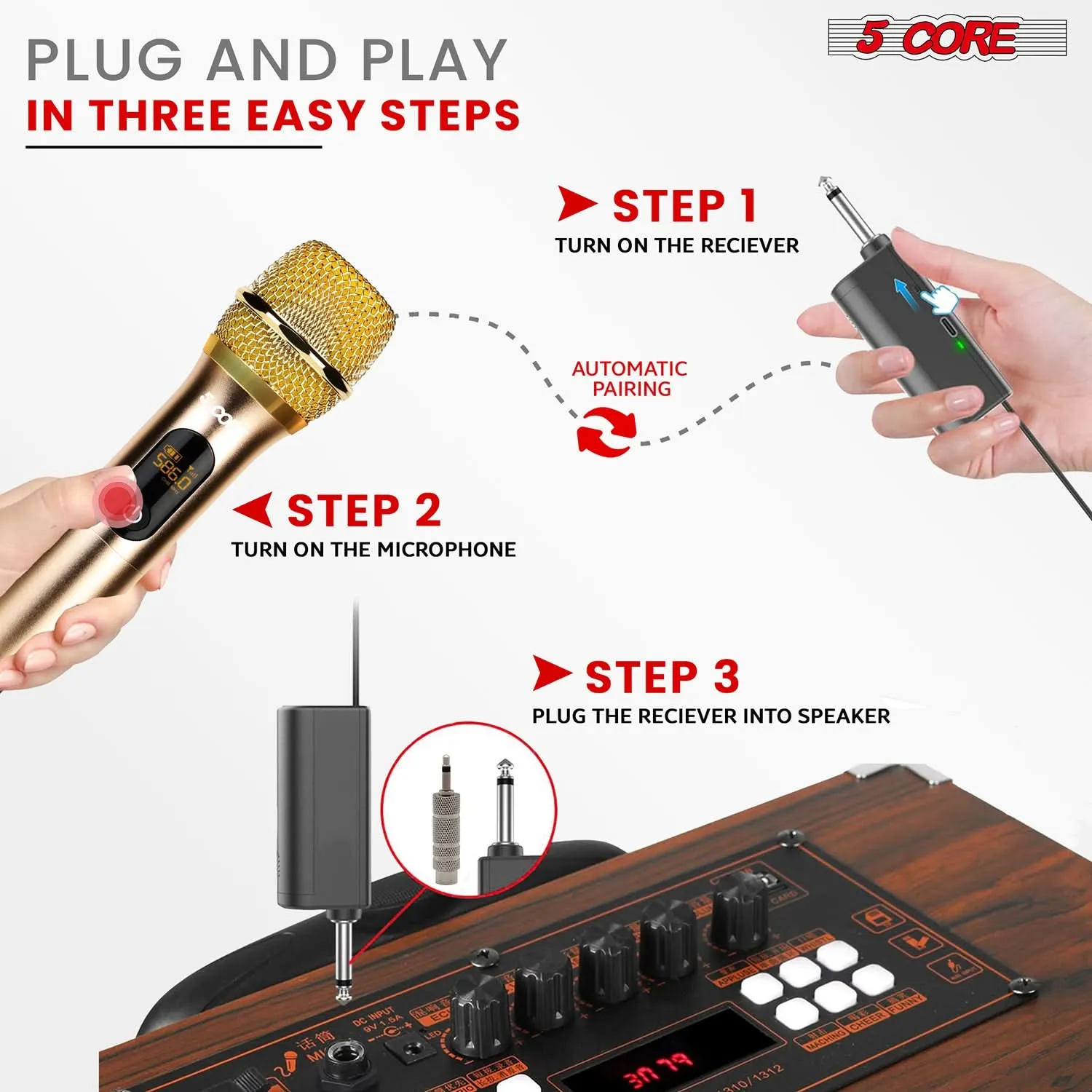 5Core Wireless Microphone Pair UHF Handheld Microfonos Inalambricos Cordless Mic GOLD