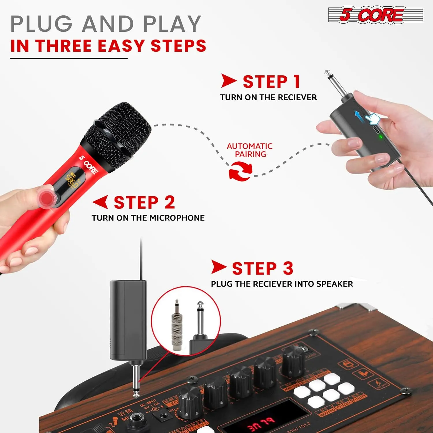 5Core Wireless Microphone Pair UHF Handheld Microfonos Inalambricos Cordless Mic RED   BLACK
