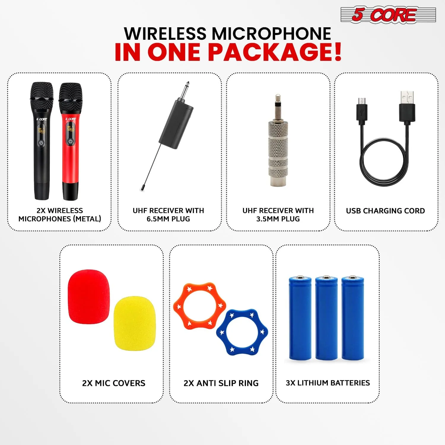 5Core Wireless Microphone Pair UHF Handheld Microfonos Inalambricos Cordless Mic RED   BLACK