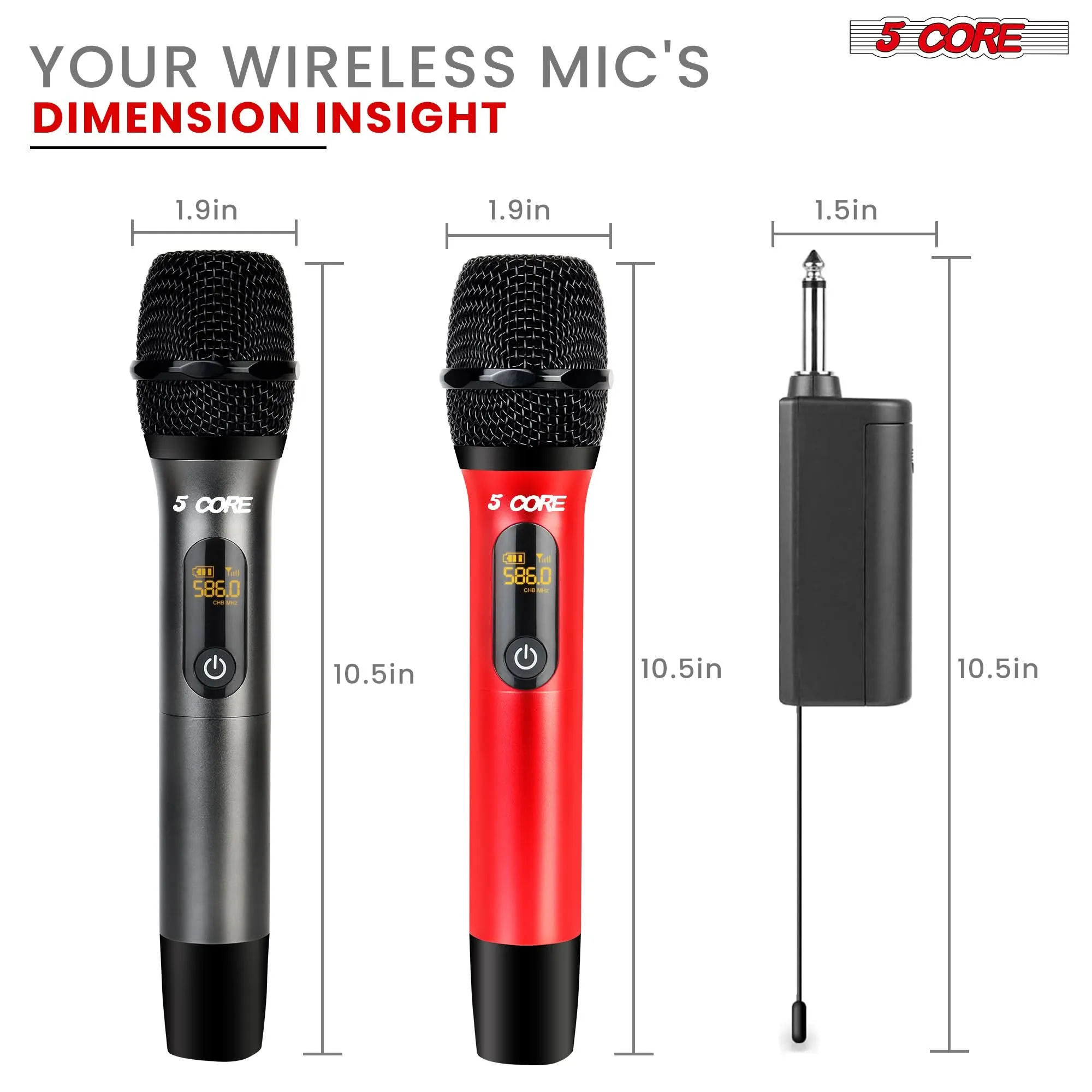 5Core Wireless Microphone Pair UHF Handheld Microfonos Inalambricos Cordless Mic RED   GRAY