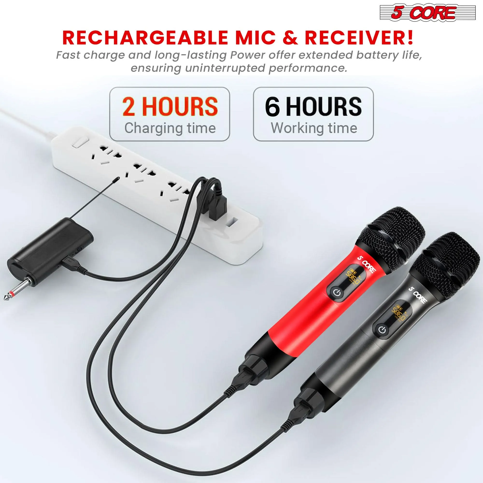 5Core Wireless Microphone Pair UHF Handheld Microfonos Inalambricos Cordless Mic RED   GRAY