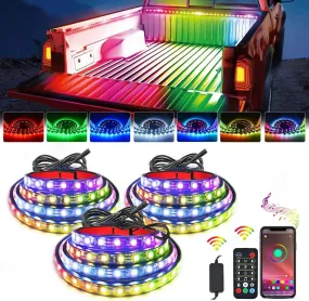 60 Inch 135Leds RGBIC APP RF Remote Control LED Bed Light Strip 3PCS