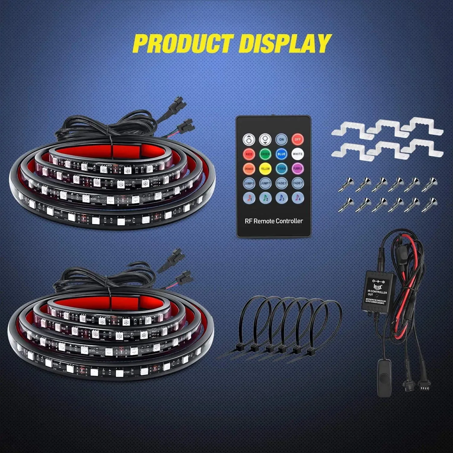 60 Inch 180Leds RGB RF Remote Control LED Bed Light Strip 2PCS