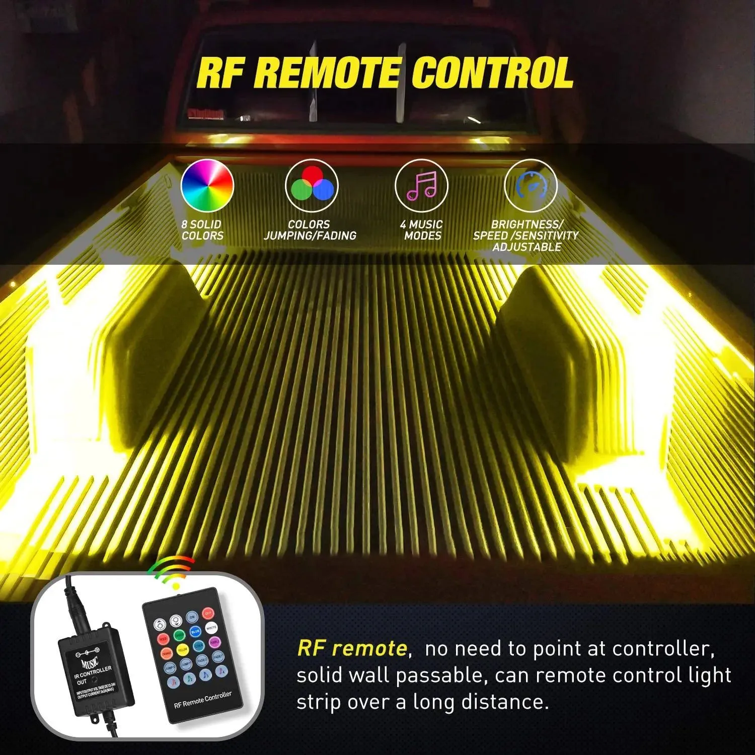 60 Inch 180Leds RGB RF Remote Control LED Bed Light Strip 2PCS