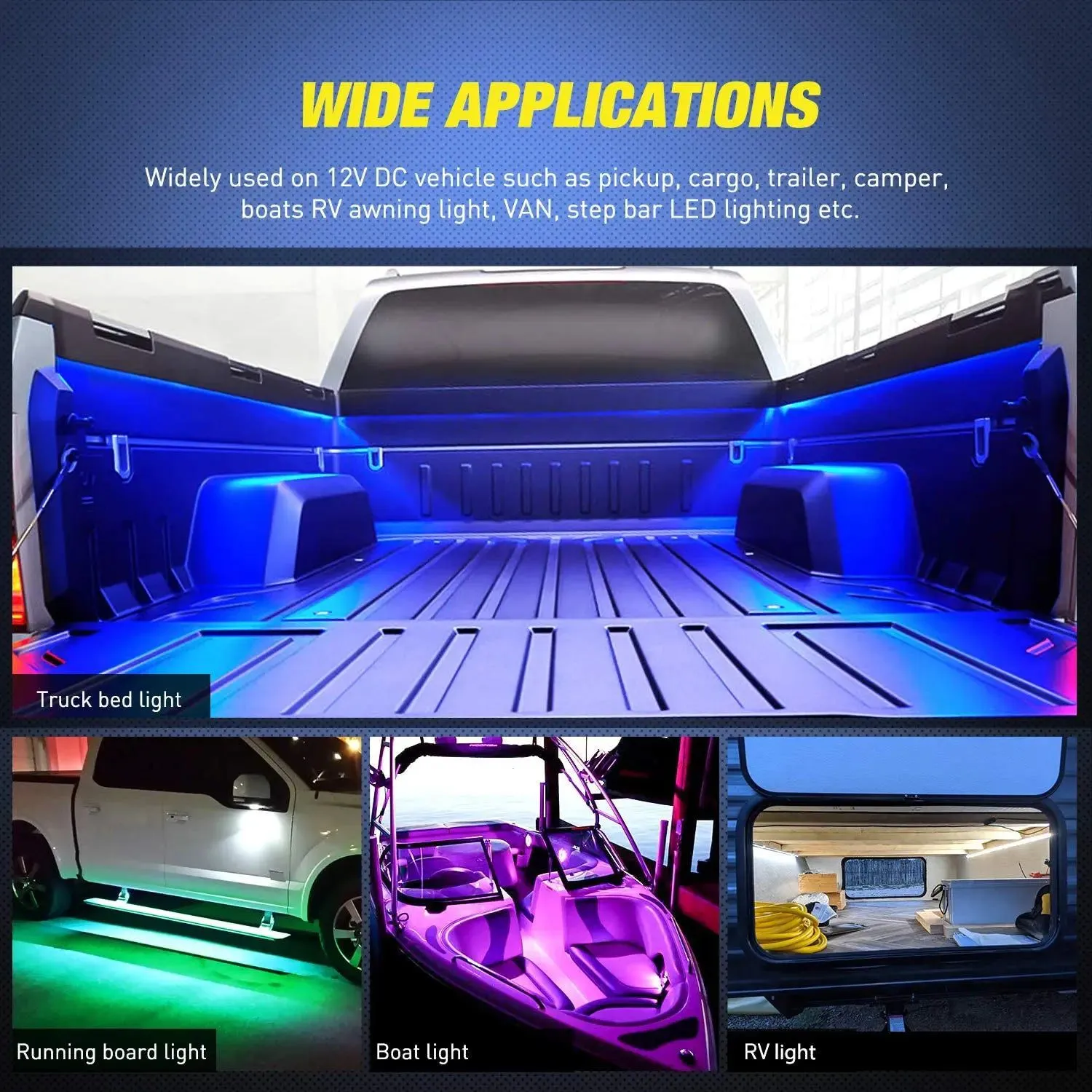 60 Inch 180Leds RGB RF Remote Control LED Bed Light Strip 2PCS