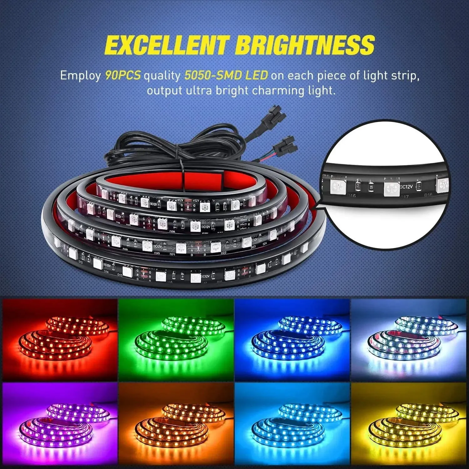 60 Inch 180Leds RGB RF Remote Control LED Bed Light Strip 2PCS