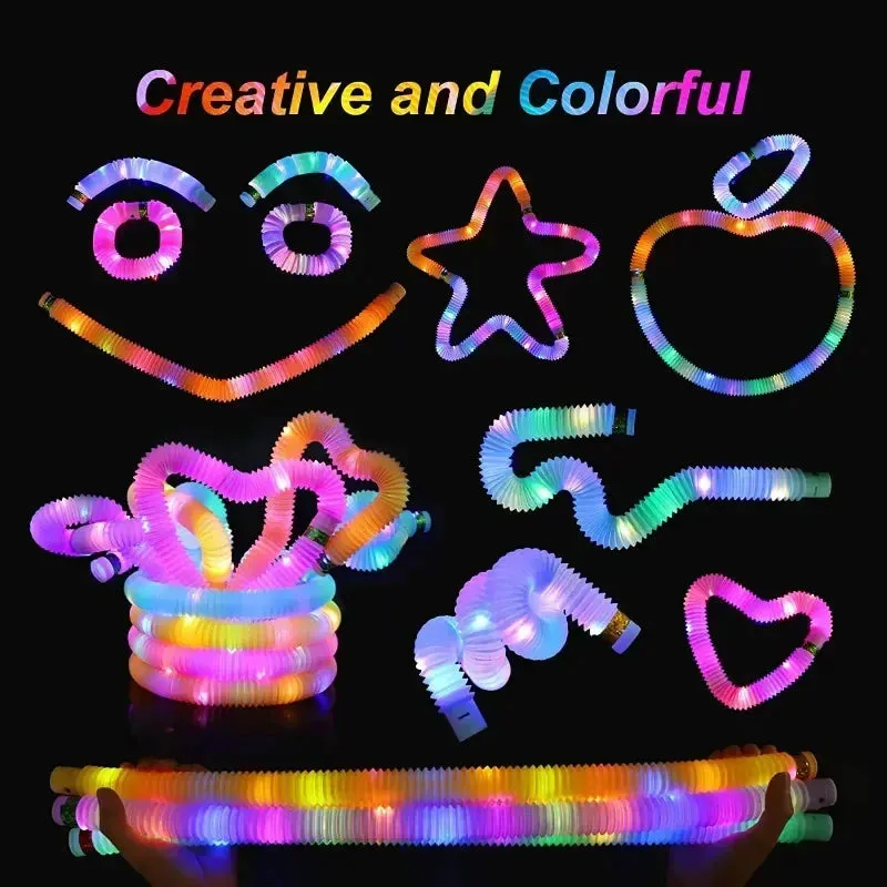 6/18/- pcs Pop Tubes Lighted LED Sensory Toys Pull Stretch Tube Toddlers Gifts Children's Luminous Popping Party Game Supplies