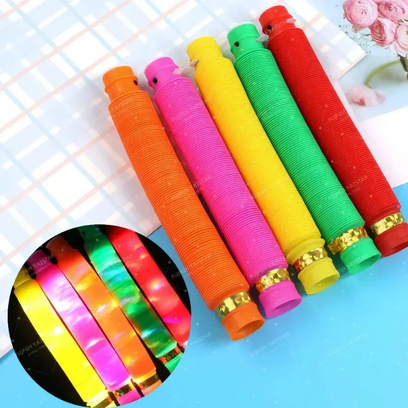 6/18/- pcs Pop Tubes Lighted LED Sensory Toys Pull Stretch Tube Toddlers Gifts Children's Luminous Popping Party Game Supplies