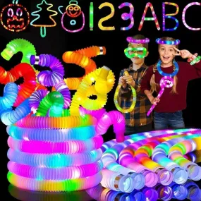 6/18/- pcs Pop Tubes Lighted LED Sensory Toys Pull Stretch Tube Toddlers Gifts Children's Luminous Popping Party Game Supplies
