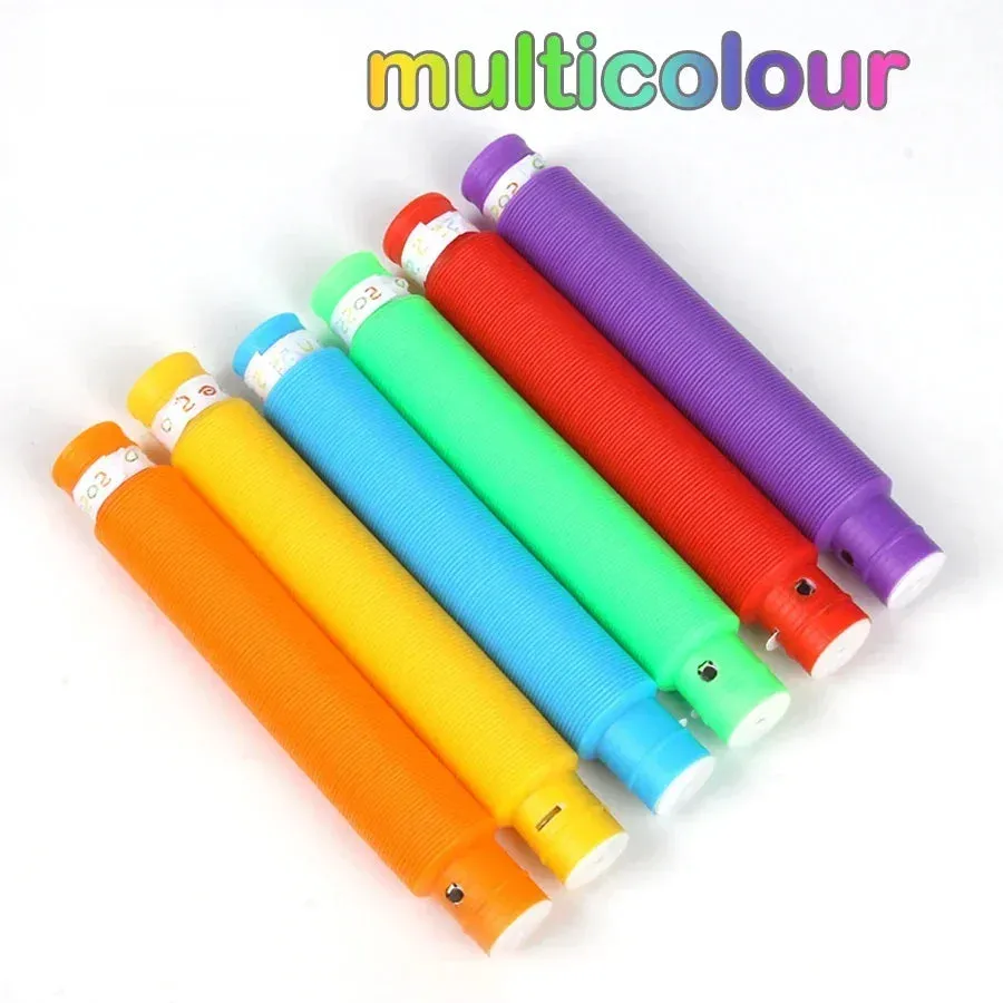 6/18/- pcs Pop Tubes Lighted LED Sensory Toys Pull Stretch Tube Toddlers Gifts Children's Luminous Popping Party Game Supplies