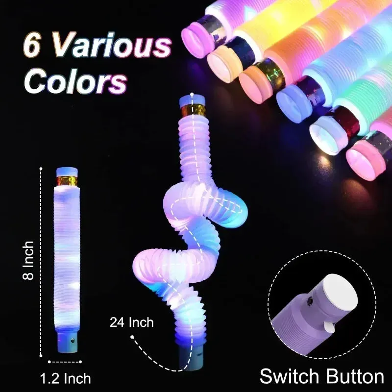 6/18/- pcs Pop Tubes Lighted LED Sensory Toys Pull Stretch Tube Toddlers Gifts Children's Luminous Popping Party Game Supplies