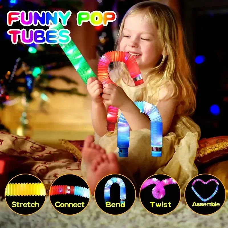 6/18/- pcs Pop Tubes Lighted LED Sensory Toys Pull Stretch Tube Toddlers Gifts Children's Luminous Popping Party Game Supplies