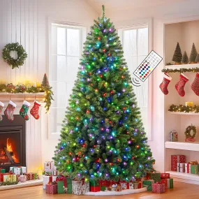 6ft Prelit 330 Multi-Color Changing RGB Lights 948 PVC Branch Premium Artificial Hinged Full Christmas Tree with Remote-Green